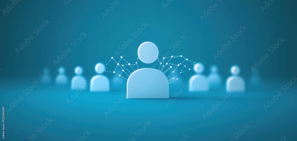 Poster a minimalist design featuring stylized human figures in blue, symbolizing connection and networking 