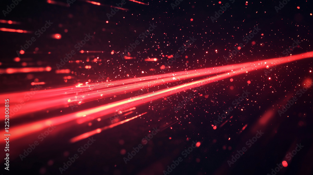 Poster neon red light lines glowing on black background. vector realistic illustration of horizontal laser 