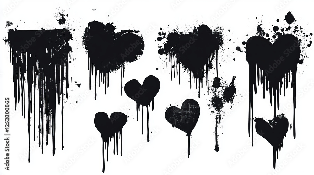 Aufkleber graffiti spray paint frames set in black color with dripping effect and spatter dots. stencil shapes