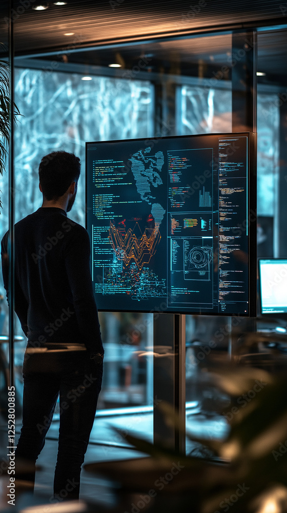 Poster create a realistic photograph of ok a high‑tech workspace where an engineer interacts with ai interf
