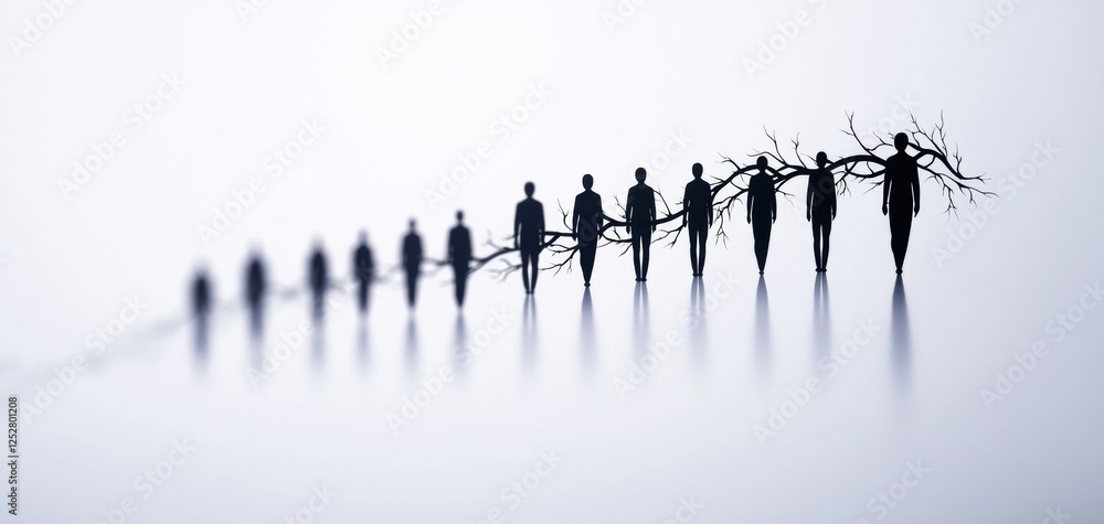 Aufkleber a line of abstract figures connected by branches, symbolizing unity and the human experience, set ag