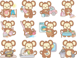 Fototapeta premium Cute Monkey vector icon. Funny baby Monkey animal series stock illustration. life of fluffy Monkey designs.