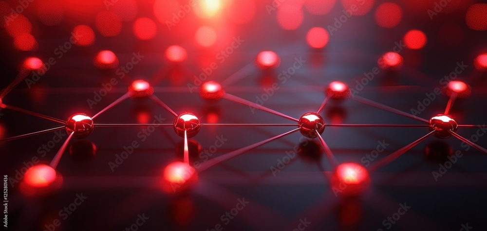 Poster a close-up view of a network of glowing red nodes interconnected by lines, suggesting themes of tech