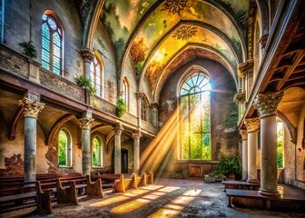 Fototapeta premium Abandoned Coral Gables Church Interior: Urban Exploration Photography
