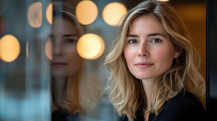 Fototapeta premium Reflections of thought a warm portrait in an urban setting