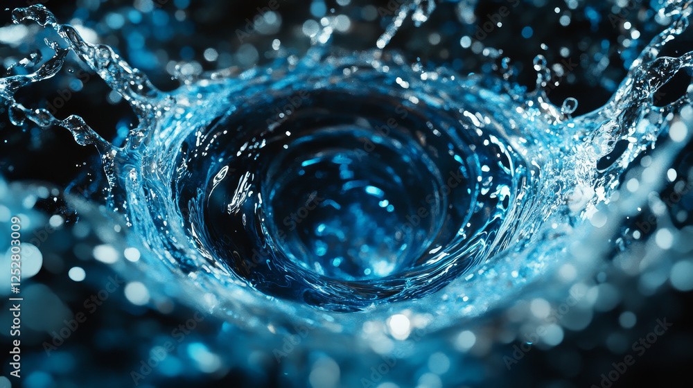 Aufkleber water circle splash and round swirl realistic 3d vector frame. liquid aqua wave with drop and bubble