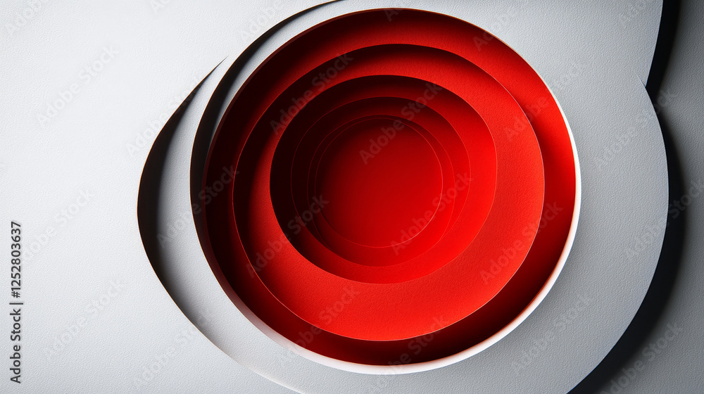Poster 3d abstract circular paper layer texture graphic. red color geometry design with round cutout decora