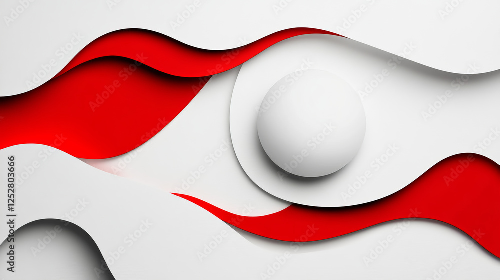 Poster 3d abstract circular paper layer texture graphic. red color geometry design with round cutout decora