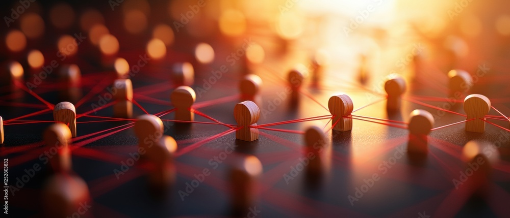 Poster a close-up view of interconnected pins, illuminated by warm light, symbolizing networks and connecti