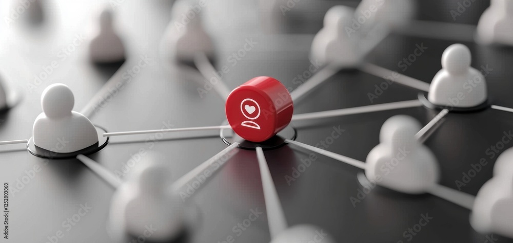 Aufkleber a red icon is central among white figures, symbolizing connection and networking within a digital or