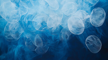 Obraz premium Abstract blue background with white transparent circles.