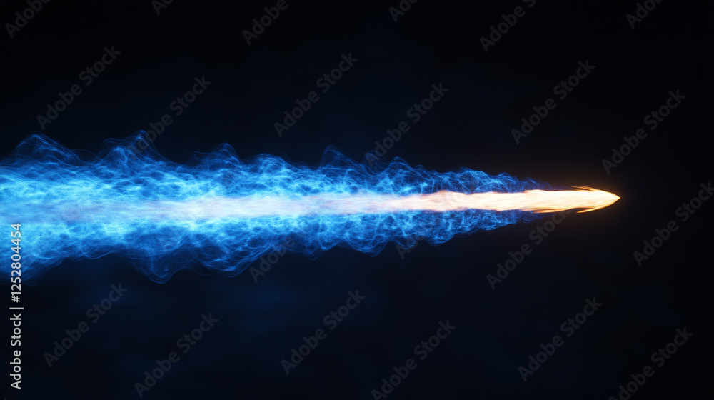 Poster jetpack smoke cloud trail with blue fire vector effect. rocket speed contrail in sky air 3d realisti