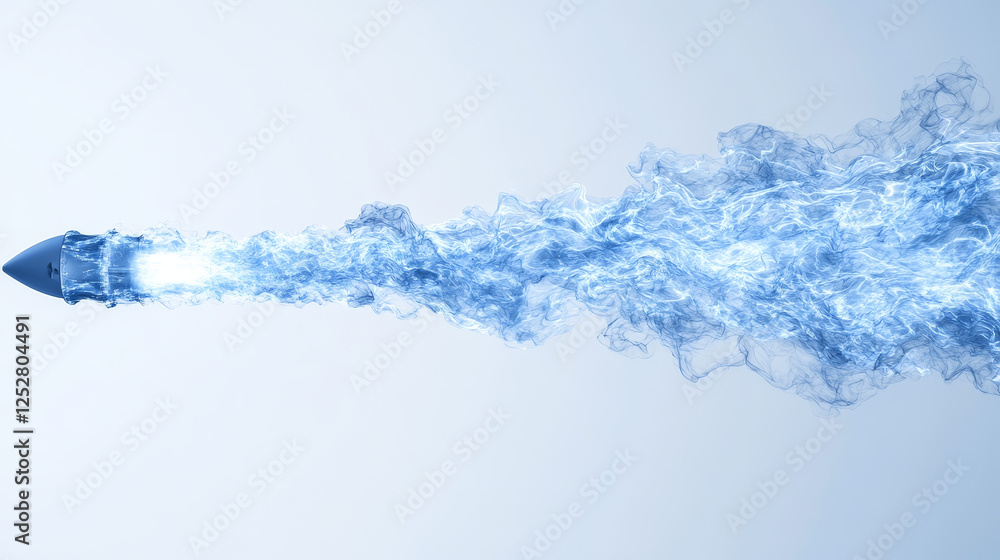 Poster jetpack smoke cloud trail with blue fire vector effect. rocket speed contrail in sky air 3d realisti
