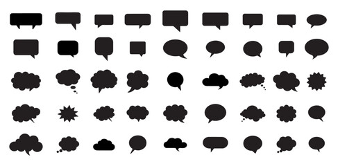 Dialogue Box Black Silhouette  Vector set . isolated one white background