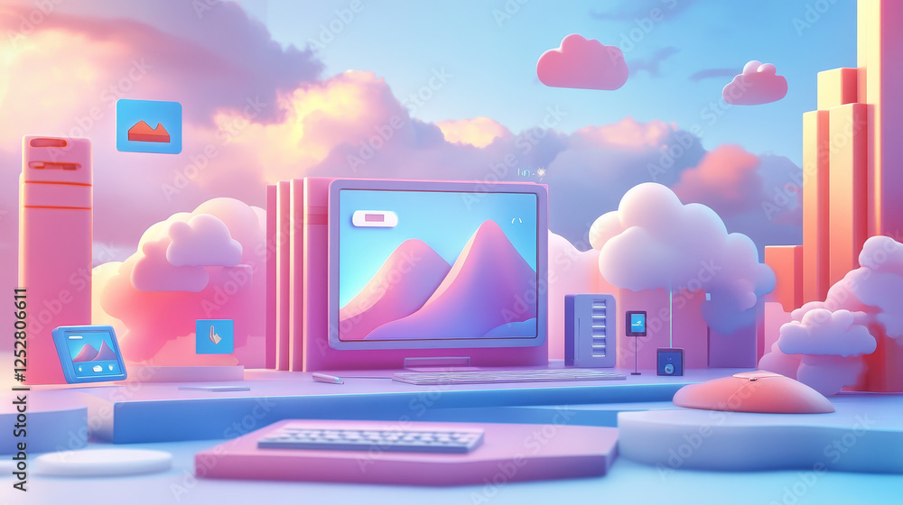 Aufkleber cloud file transfer isometric landing page, hosting media server, service for private information up