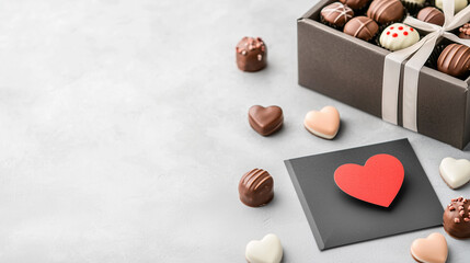 Valentine's Day Gift Card with a Heart-Shaped Box of Chocolates