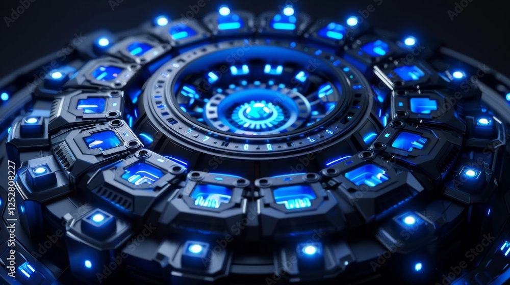 Poster intricate blue and black futuristic design showcasing glowing circuit patterns and technology elemen