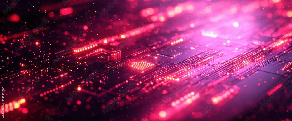 Poster abstract circuit board pattern in pink and red