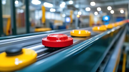 Red and Yellow Components on a Factory Conveyor Belt