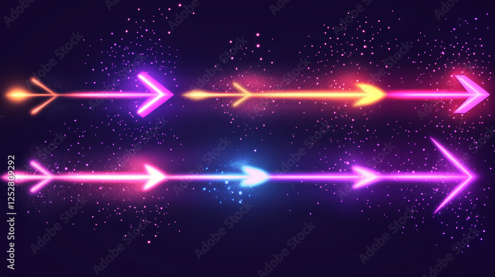 Poster glowing flying arrow with vfx motion effect. realistic vector illustration set of luminous missile t