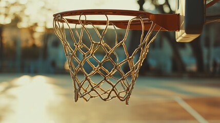 Close-up of an Empty Swooshing Basketball Net Rim with Blurred Court Background. Sports Equipment and Basketball Theme