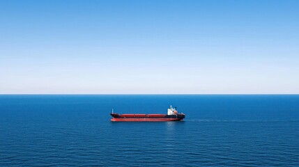 Naklejka premium Red Cargo Ship On Calm Ocean