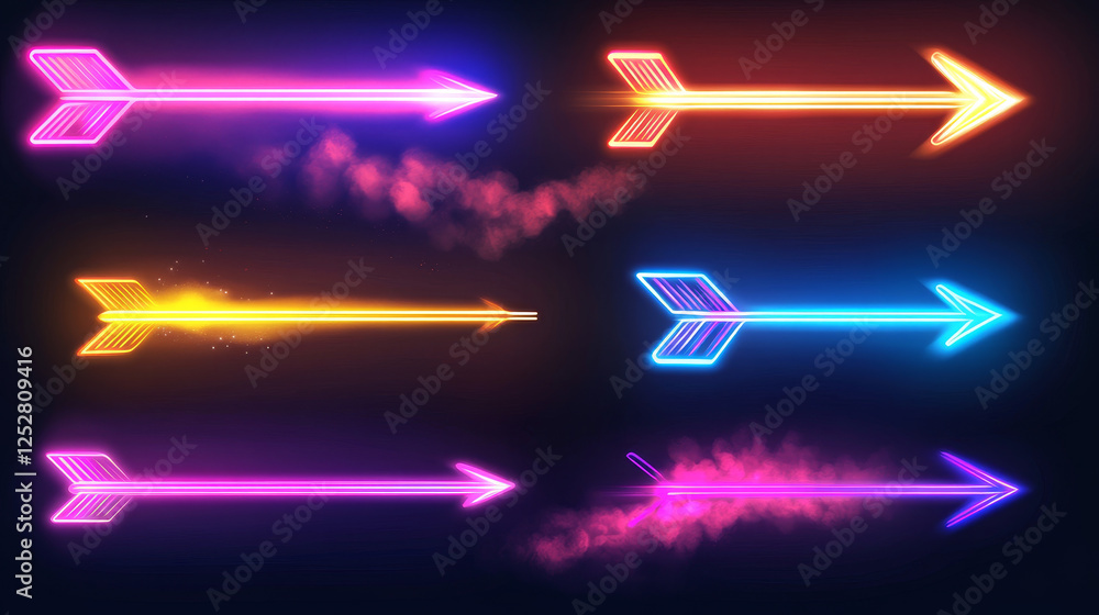 Aufkleber glowing flying arrow with vfx motion effect. realistic vector illustration set of luminous missile t