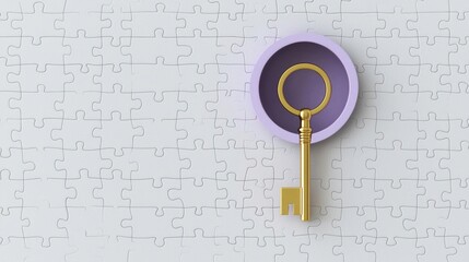 Fototapeta premium Gold Key in Purple Circle on Textured Background