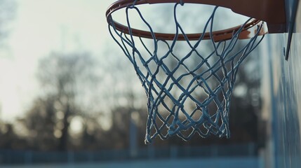 Close-up of an Empty Swooshing Basketball Net Rim with Blurred Court Background. Sports Equipment and Basketball Theme