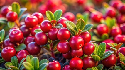 Obraz premium Close-up of bright crimson cowberries growing in the Arctic tundra , cowberries, red, vibrant, close-up, texture, natural, wilderness