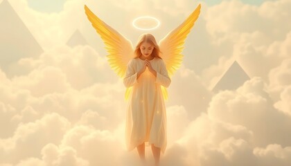 Angel With Golden Wings In The Sky