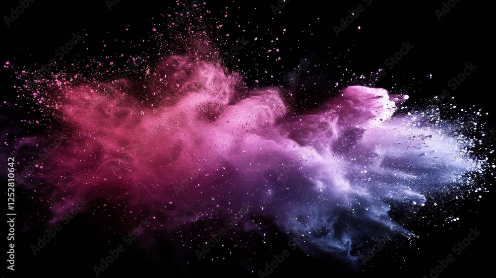 Poster colorful powder explosion creating vibrant patterns in dark background during artistic performance o