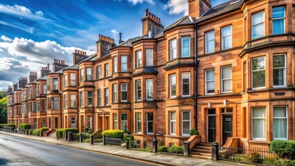 Fototapeta premium Traditional terraced houses in Glasgow , Glasgow, UK, traditional, terraced houses, architecture, urban, city, brick