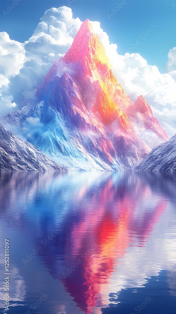 Wall mural digital technology rainbow holographic mountain scenery poster background