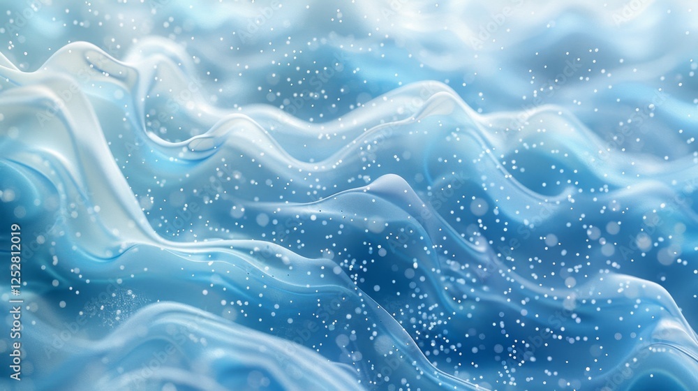 Poster fluid movement and sparkle in blue waves create a tranquil oceanic atmosphere