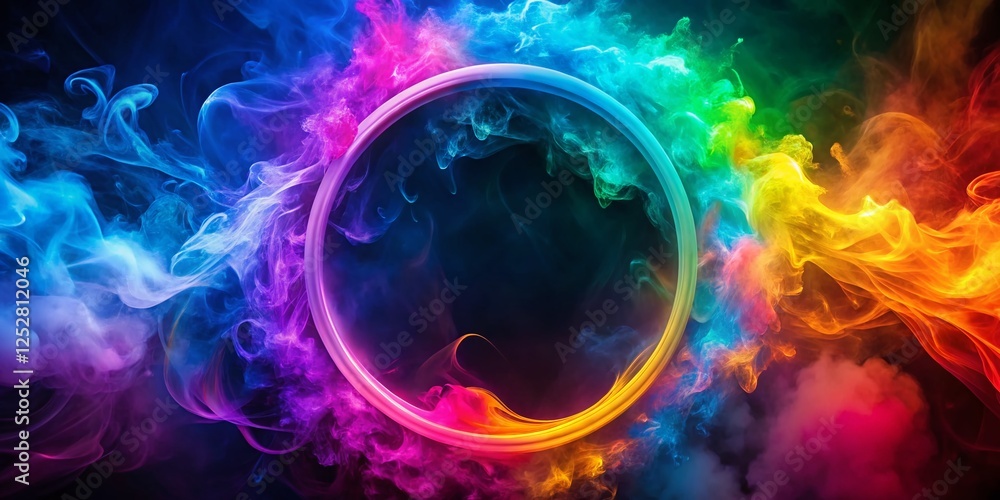 Poster abstract colorful smoke ring background with copy space - left-aligned design element