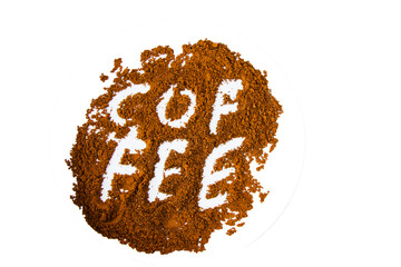 Coffee letter and text on the grounding coffee