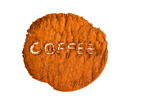 Coffee letter and text on the grounding coffee