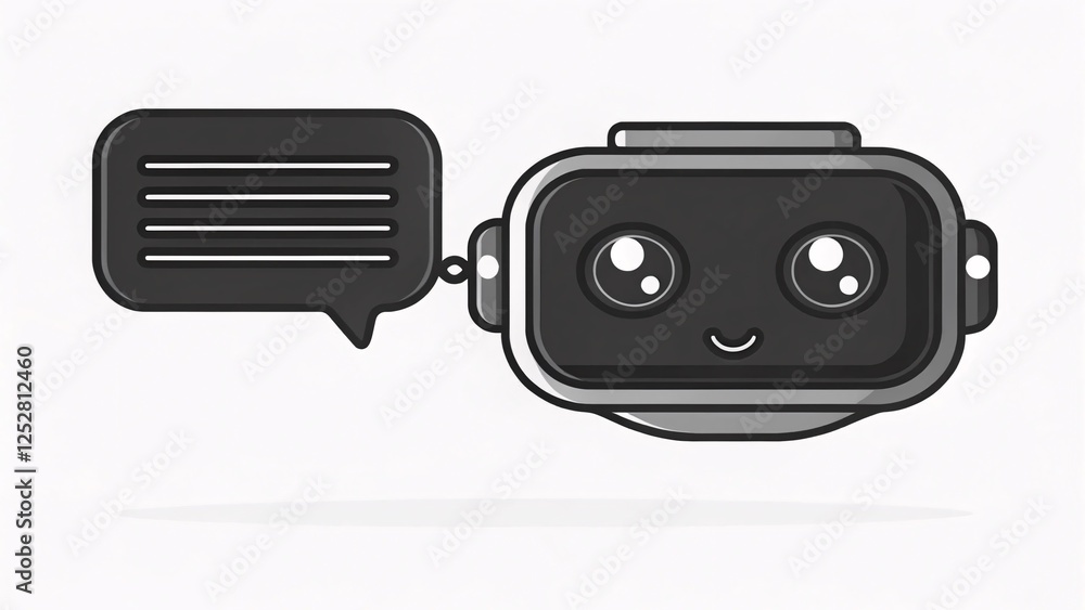Poster engaging robot character with speech bubble digital environment illustration playful concept friendl