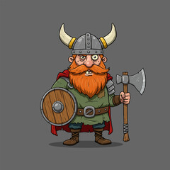 Cartoon Viking Warrior with Axe and Shield Illustration