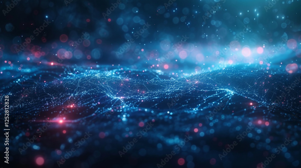 Poster abstract representation of digital connections with glowing particles over a dark background