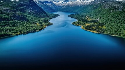 Fototapeta premium Alpine Lake, Mountain Valley, Serenity, Aerial View