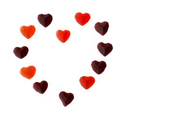 Mixed jelly heart marmalade, high angle view of taste sweet snack