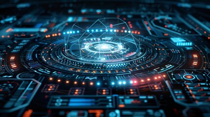 High-tech digital interface displaying vibrant data visualization in a futuristic design during nighttime