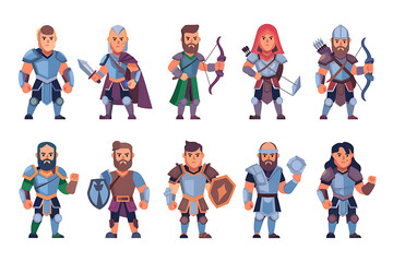 Group of men in medieval armor with various weapons