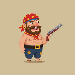Funny Cartoon Pirate with Pistol Illustration