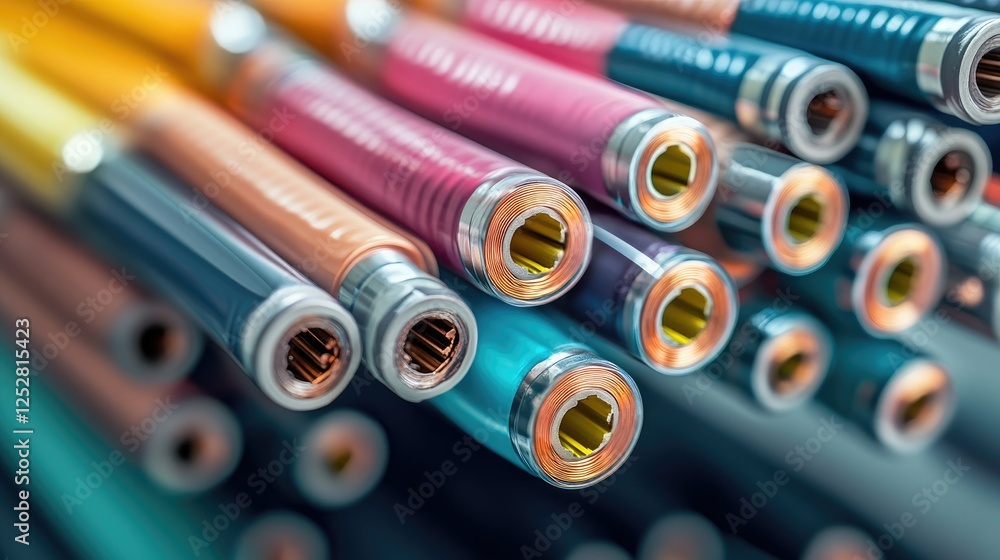 Poster a detailed view of multiple cable cross-sections with colorful insulation and copper cores