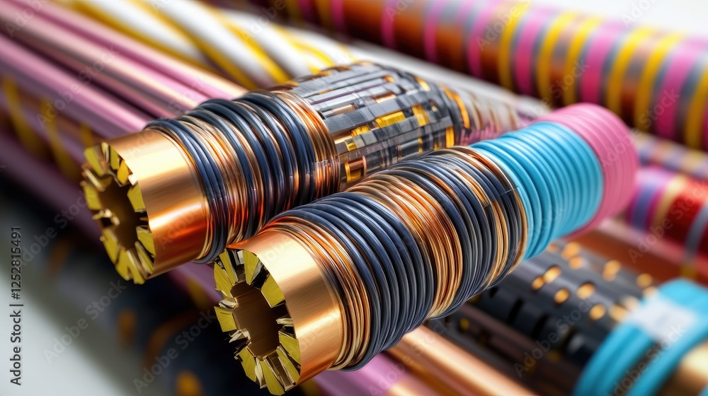 Poster a detailed view of multiple cable cross-sections with colorful insulation and copper cores