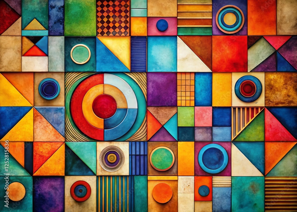 Aufkleber abstract geometric color block art: vibrant squares and circles on flat background