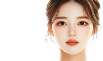 The frontal face of a young and beautiful Asian woman